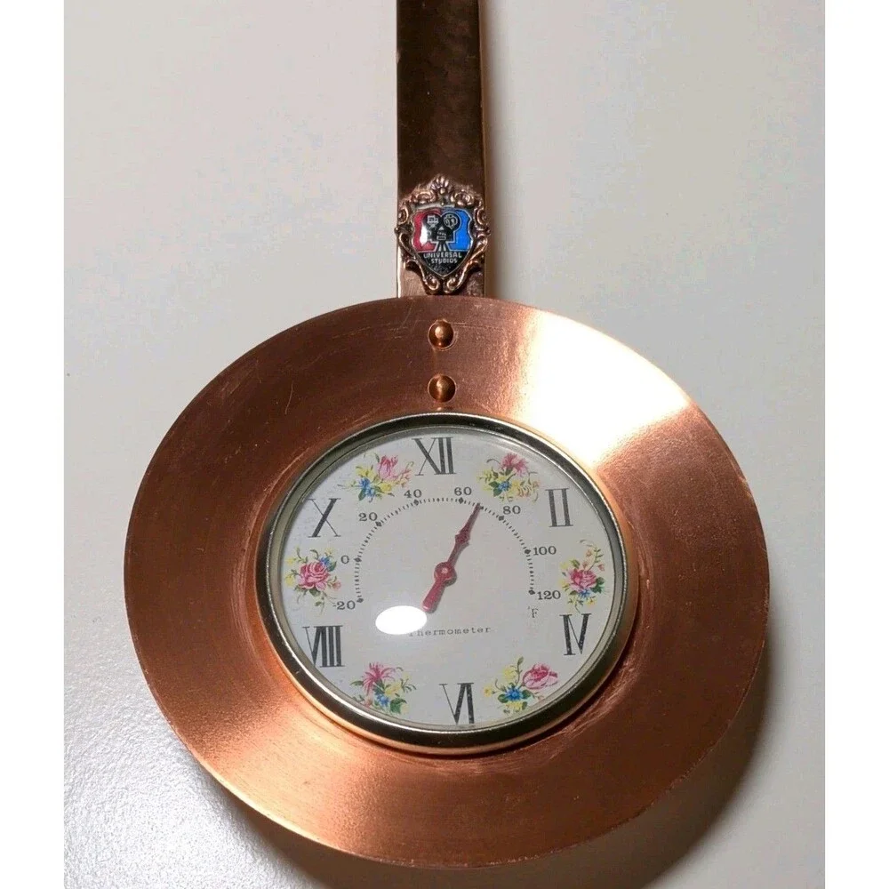Vintage Universal City Studio Enamel Copper Thermometer Clock Souvenir Kitschy